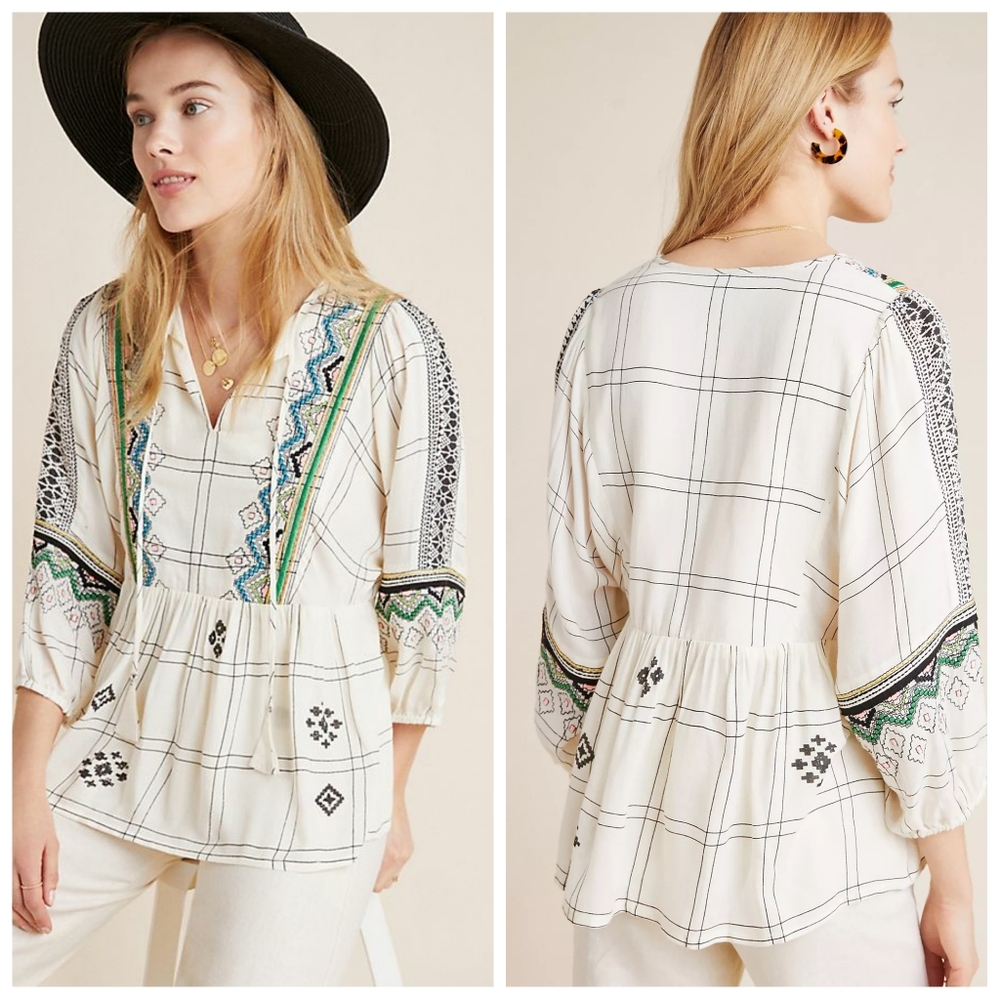 Brielle Embroidered Peasant Blouse by Vineet Bahl